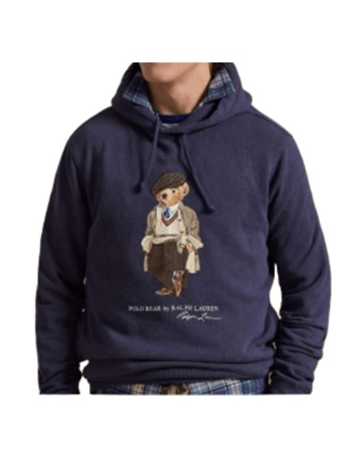 Felpa da uomo con cappuccio in puro cotone con stampa BEAR, colore blu faded POLO RALPH LAUREN | 710980314001